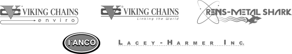 Company logos for Viking Chains Enviro, Viking Chains, Rens-Metal Shark, I'ANCO and Lacey Harmer